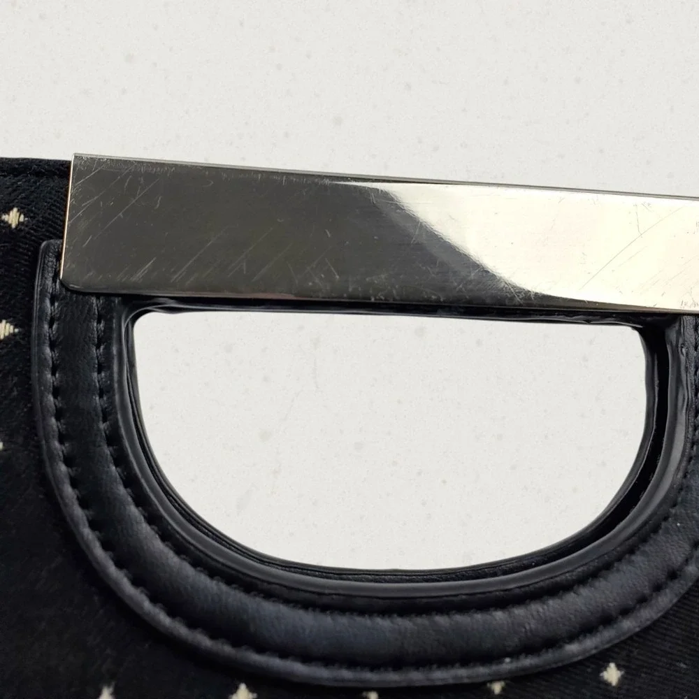 White House Black Market Black Embroidered Geometric Metal Bar Handle Clutch Bag - Picture 7 of 8